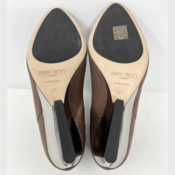 Jimmy Choo Myth Brown Grained Leather Mirrored Wedge Ankle Boots- Size 41 - Picture 8 of 10